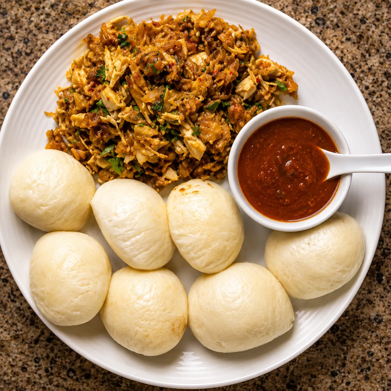 Shredded chicken with steamed buns